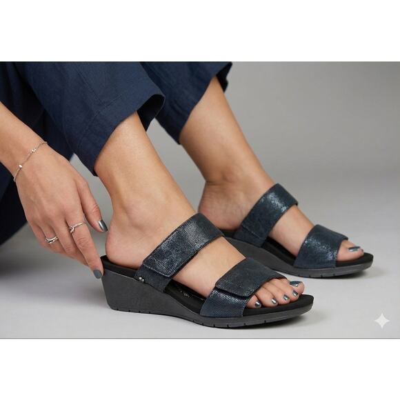 Revere Shoes - New Revere Sorrento wedge black angle sandals sz 7